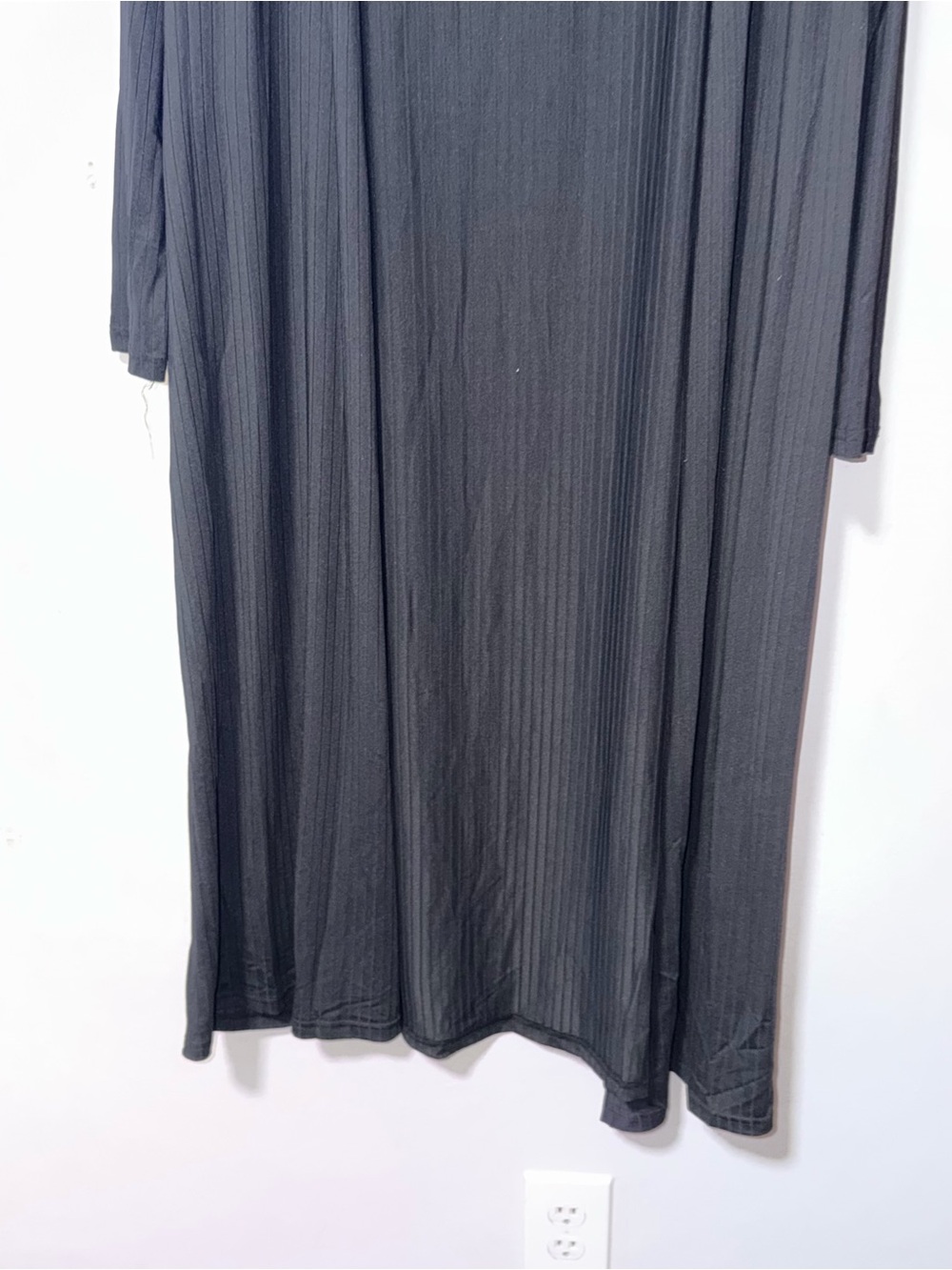 Long Open-Front Ribbed Cardigan - Black - Picture 5 of 12